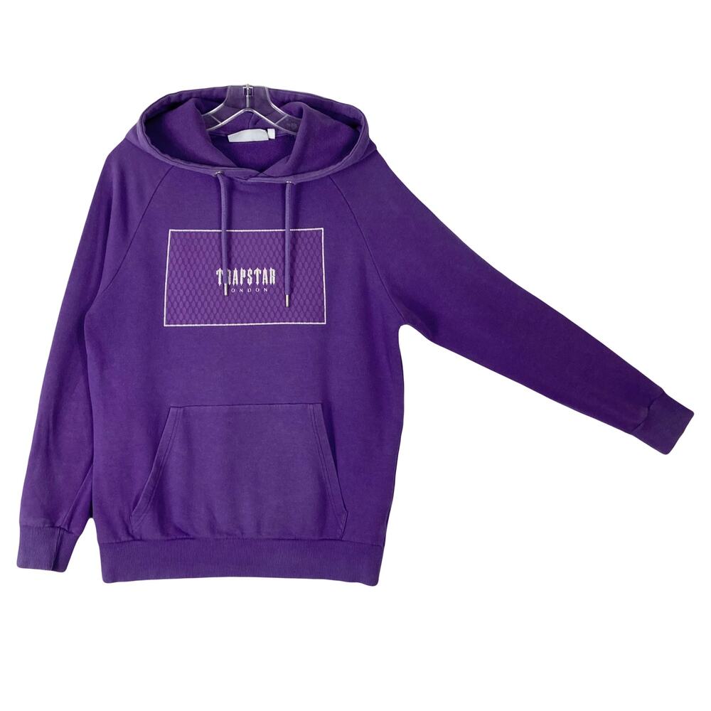 TRAPSTAR Hoodie Mens Medium Purple Logo Drawstring Kangaroo Pocket